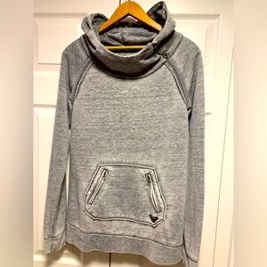 Roxy Hoodie, worn-look Heathered grey/black hoodie with 3 button detail